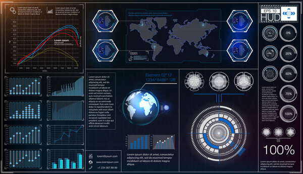 Абстрактный фон с различными элементами худа. Hud elements, graph.Vector illustration.Head-up display elements for Infographic elements
.