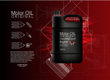 Vektör teneke kutu petrol şişe motoru, petrol arka plan, vektör çizim