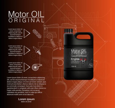 Vektör teneke kutu petrol şişe motoru, petrol arka plan, vektör çizim