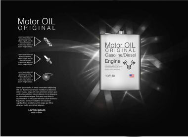 Metal şişe motor yağı arka plan, vektör çizim. 