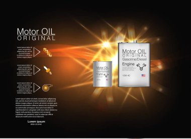 Metal şişe motor yağı arka plan, vektör çizim. 