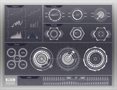 Arka plan hud farklı unsurları ile. Hud elemanları, grafik! Vektör çizim. Head-up görüntüleme öğeleri Infographic öğeler için.