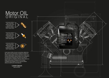 Şişe motor yağı arka plan, vektör çizim, teknik çizimler.