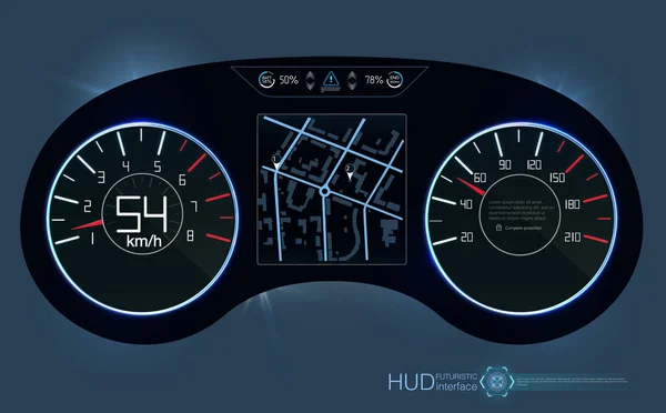 車の Hud のダッシュ ボード。抽象仮想グラフィック タッチ ユーザー インターフェイス。未来的なユーザー インターフェイスの Hud とインフォ グラフィックの要素. — ストックベクタ
