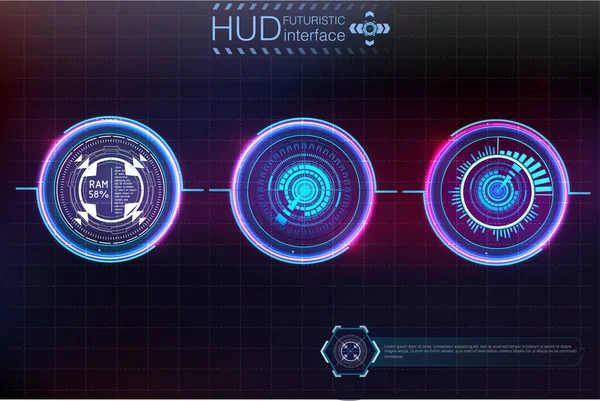 Sfondo astratto con diversi elementi dell'hud. Elementi di Hud. Illustrazione vettoriale. Elementi di visualizzazione Head-up per elementi Info-grafici . — Vettoriale Stock