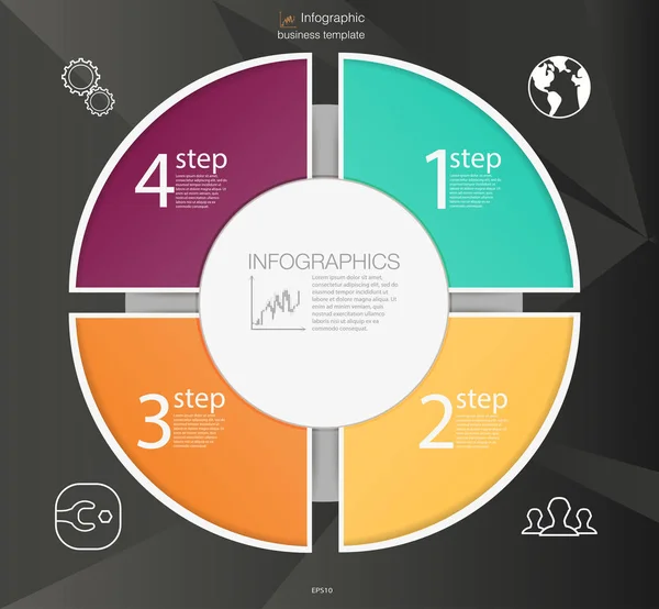 Geschäftskreis-Infografik-Konzept. Vektorkreiselemente für die Infografik. Vorlage Infografik 4 Positionen, Schritte. — Stockvektor