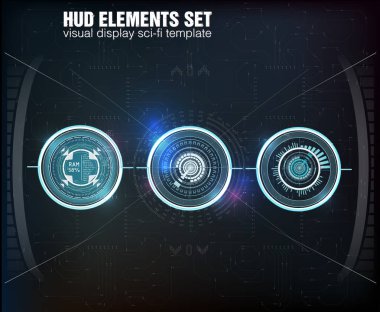 Hud UI. Soyut sanal grafik değmek kullanıcı arayüzey. Infographic. Vektör bilim soyut. Vektör çizim. Fütüristik kullanıcı arabirimi. Grafik ekran kontrol palet roket. Gökyüzü-fi Hud. Vect