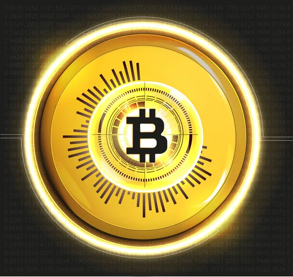 Bitcoin moneda dorada digital, dinero digital futurista, concepto de red mundial de tecnología, estilo hud, ilustración vectorial — Vector de stock