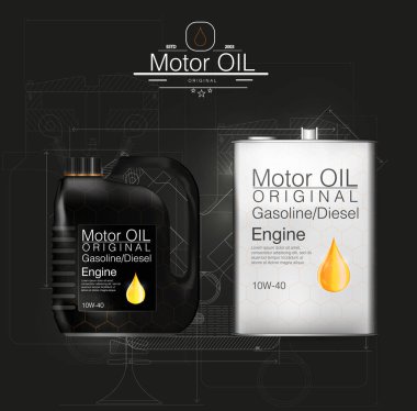 Vektör teneke kutu petrol şişe motoru, petrol arka plan, vektör çizim