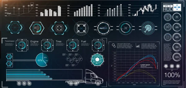 Interfaz de usuario futurista. Interfaz HUD. Interfaz gráfica abstracta de usuario táctil virtual. Infografía de coches. Ciencia vectorial abstracta. Ilustración vectorial. — Archivo Imágenes Vectoriales