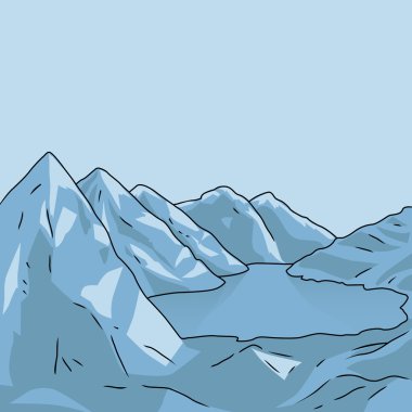 Dağ manzarası. Buzul Gölü. Vektör.