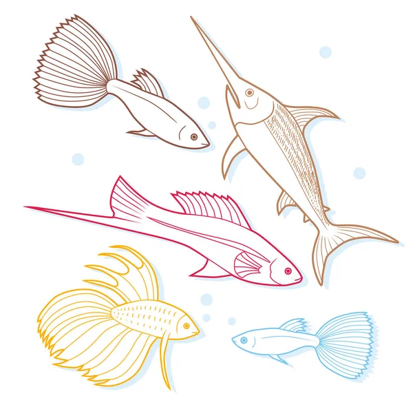 Set di pesci marini e oceanici . — Vettoriale Stock