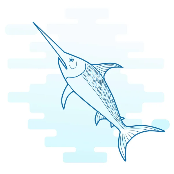 Swordfish, vector cartoon outlined illustration. — Stock Vector