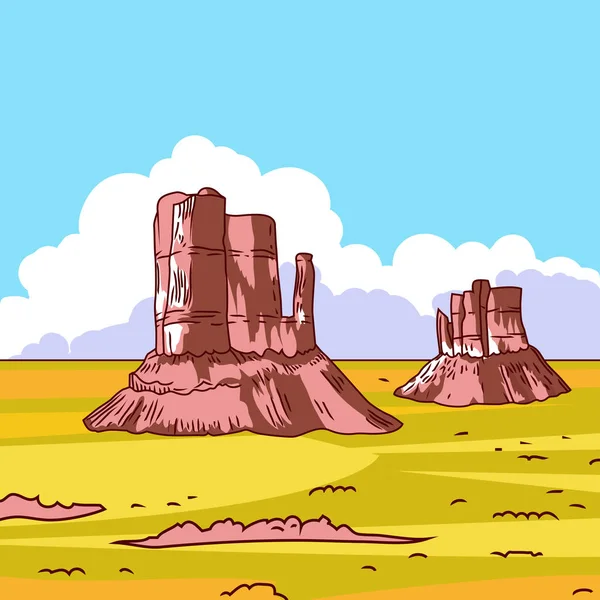 Cartoon colorful desert landscape with stones