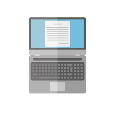 Beyaz arka plan üstünde laptop. Vektör düz.