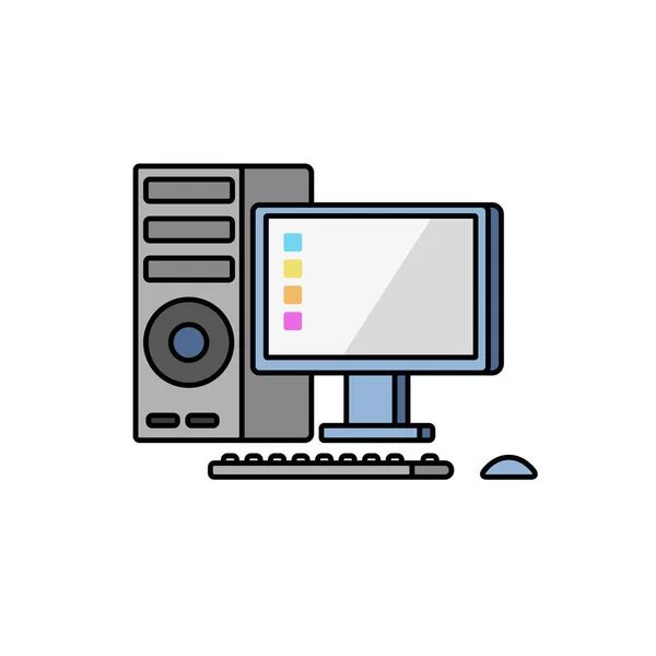 La computadora personal sobre un fondo blanco. Vector plano . — Vector de stock