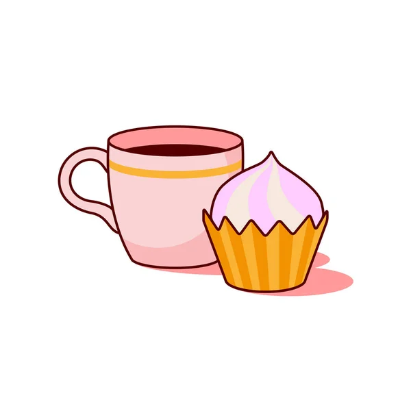Copa de café y pastel en el vector de fondo blanco . — Vector de stock