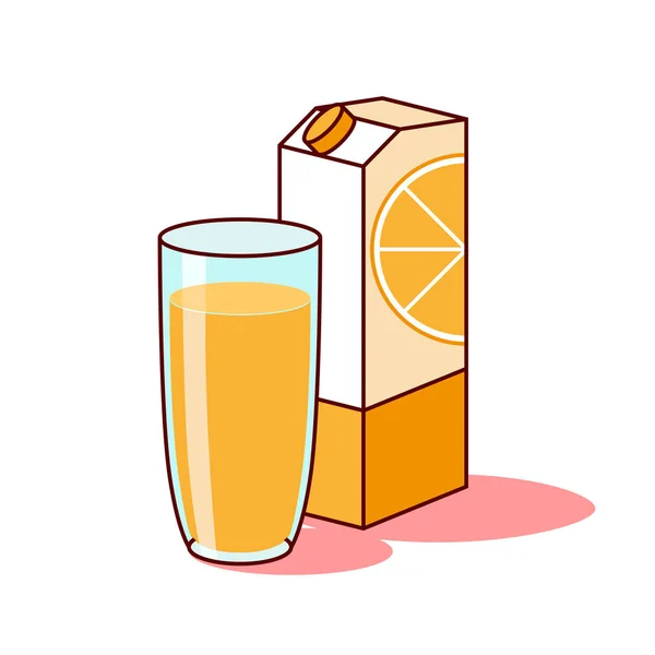 Zumo de naranja en un vaso y envase sobre un vector de fondo blanco . — Vector de stock