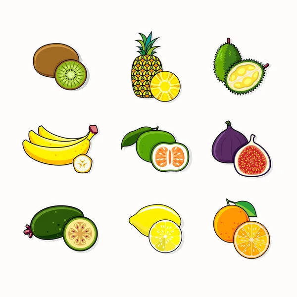 Conjunto de citrinos e frutas tropicais — Vetor de Stock