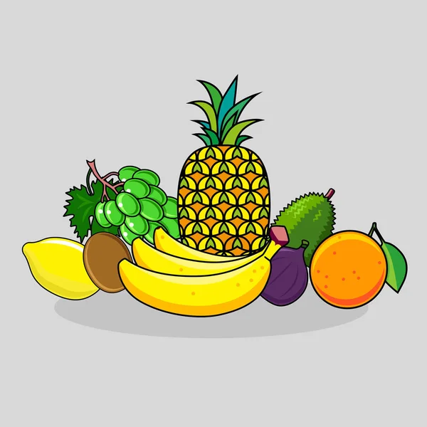 Uppsättning av citrus och tropisk frukt — Stock vektor