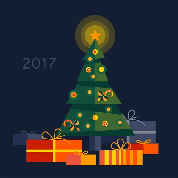 Karácsonyi treewith ajándék 2017 — Stock Vector