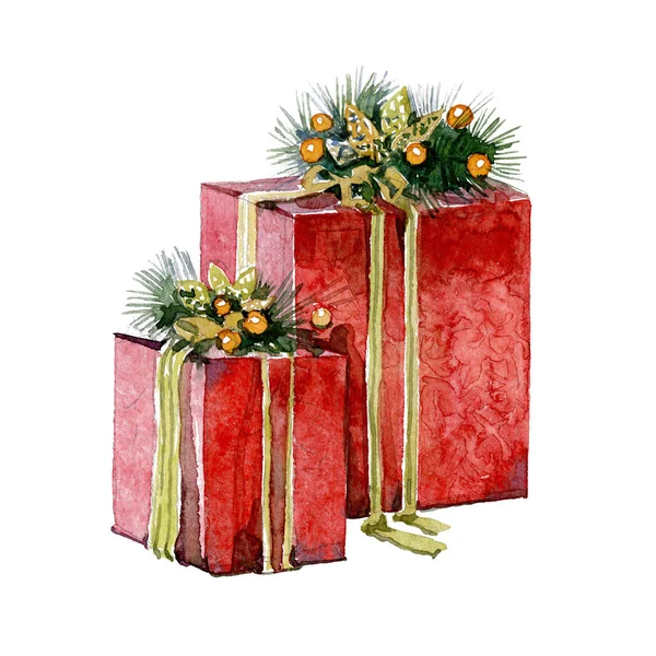 Akvarell karácsonyi ajándékokat — Stock Fotó