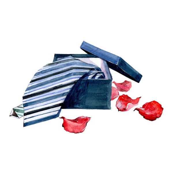 Akwarela pasiasty krawat z płatkami róż na białym tle — Zdjęcie stockowe