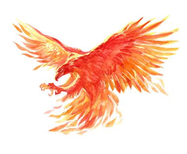 Watercolor single character mystical mythical character phoenix isolated clipart