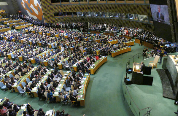 US President Barack Obama holds a speech, the General Assembly o