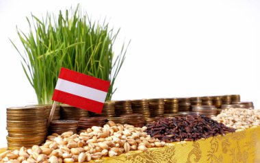 Para sikke ve buğday yığınları yığını ile sallayarak Avusturya bayrağı