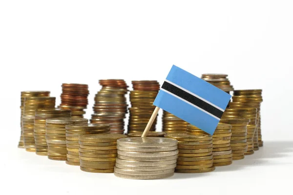 Bandera de Botswana ondeando con pila de monedas de dinero —  Fotos de Stock