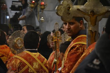 Bethlehem, Palestine. 7th Ocak 2017: Ortodoks Noel Midnight Mass Bethlehem doğuş Kilisesi
