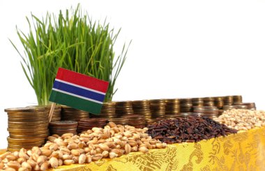 Gambiya bayrak sallayarak para sikke ve buğday yığınları yığını ile 