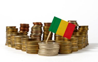 Mali bayrak sallayarak para sikke yığını ile