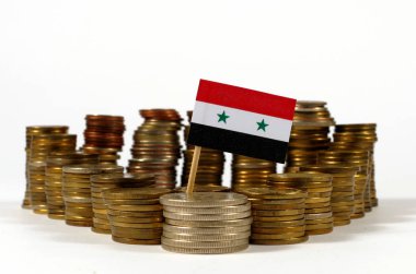 Suriye bayrağı sallayarak para sikke yığını ile