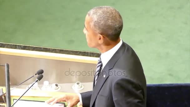 Nova Iorque, Estados Unidos. 20 de setembro de 2016: O presidente dos Estados Unidos, Barack Obama, faz um discurso no debate geral da 71.a sessão da Assembleia Geral das Nações Unidas — Vídeo de Stock