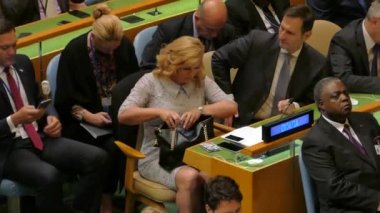 New York, ABD - 20th Eylül 2016: 71 oturumu New York'ta Birleşmiş Milletler Genel Kurulu, konferans salonu genel bakış. Gaun, Hırvat temsilci seçme.