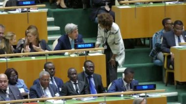 New York, ABD - 20th Eylül 2016: 71 oturumu New York'ta Birleşmiş Milletler Genel Kurulu, konferans salonu genel bakış. Bizim Dışişleri Bakanı John Kerry Ga koridorda.