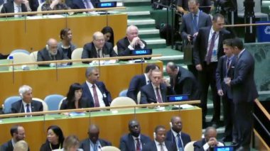 New York, ABD - 20th Eylül 2016: 71 oturumu New York'ta Birleşmiş Milletler Genel Kurulu, konferans salonu genel bakış. Almanya Dışişleri Bakanı Frank Walter Steinmeier, Gaun.