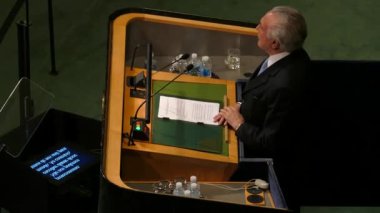 New York, ABD - 20th Eylül 2016: 71 oturumu New York'ta BM Genel Kurulu, konferans salonu genel bakış. Brezilya başkanı Michel Miguel Elias Temer Lulia bir konuşma verir.