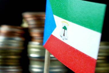 Ekvator Ginesi bayrak para sikke makro yığınıyla sallayarak