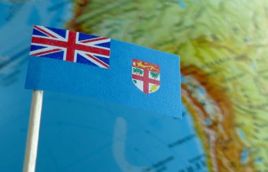 Bir harita bir arka plan makro olarak bayrakla Fiji