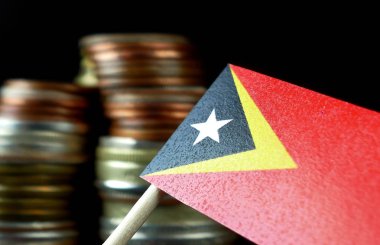 Para sikke makro yığınıyla sallayarak Doğu Timor bayrağı