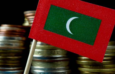 Para sikke makro yığınıyla sallayarak Maldivler bayrağı