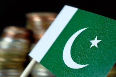 Para sikke makro yığınıyla sallayarak Pakistan bayrağı