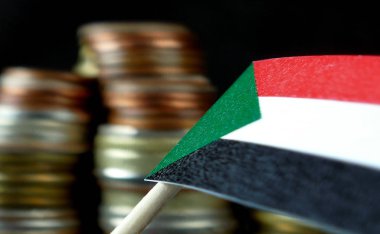 Para sikke makro yığınıyla sallayarak Sudan bayrağı