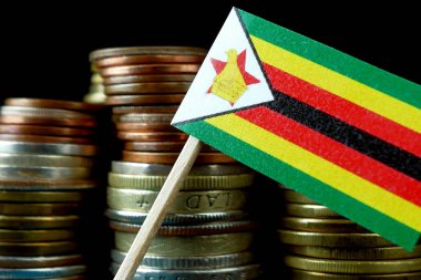 Zimbabve bayrağı sallayarak para sikke makro yığınıyla