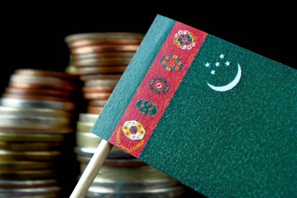 Para sikke makro yığınıyla sallayarak Türkmenistan bayrağı