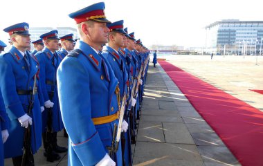 Belgrad, Sırbistan. 31 Ocak 2017: Fahri Muhafızlar birimleri ordu, Sırbistan hala ayakta Yaylası