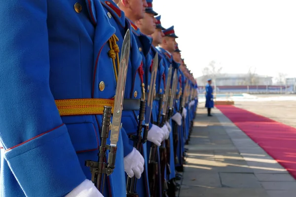 Belgrado, Servië. 31 januari 2017: Ere bewakers eenheden leger van de Republiek Servië op het plateau stil — Stockfoto